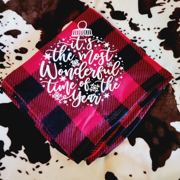 The Most Wonderful Time Of The Year Christmas Buffalo Plaid Throw Blanket - Picture 4 of 4